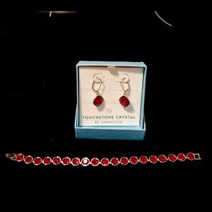 Red crystal bracket and earring set.